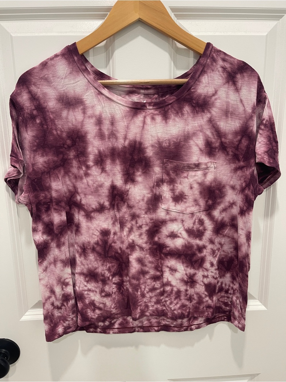 American Eagle Outfitters Purple Tie-Dye Pocket Crop Tee